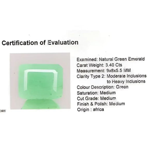 Émeraude naturelle Émeraude 9x8x5.5 mm 3.40 carats avec certificat