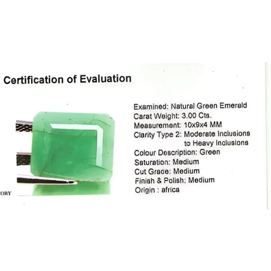 Émeraude naturelle octogonale 10x9x4 mm 3.00 carats avec certificat