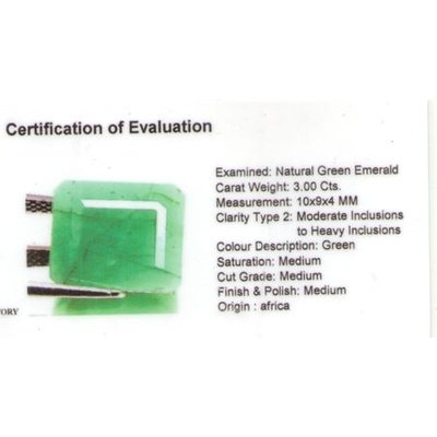 Émeraude naturelle octogonale 10x9x4 mm 3.00 carats avec certificat