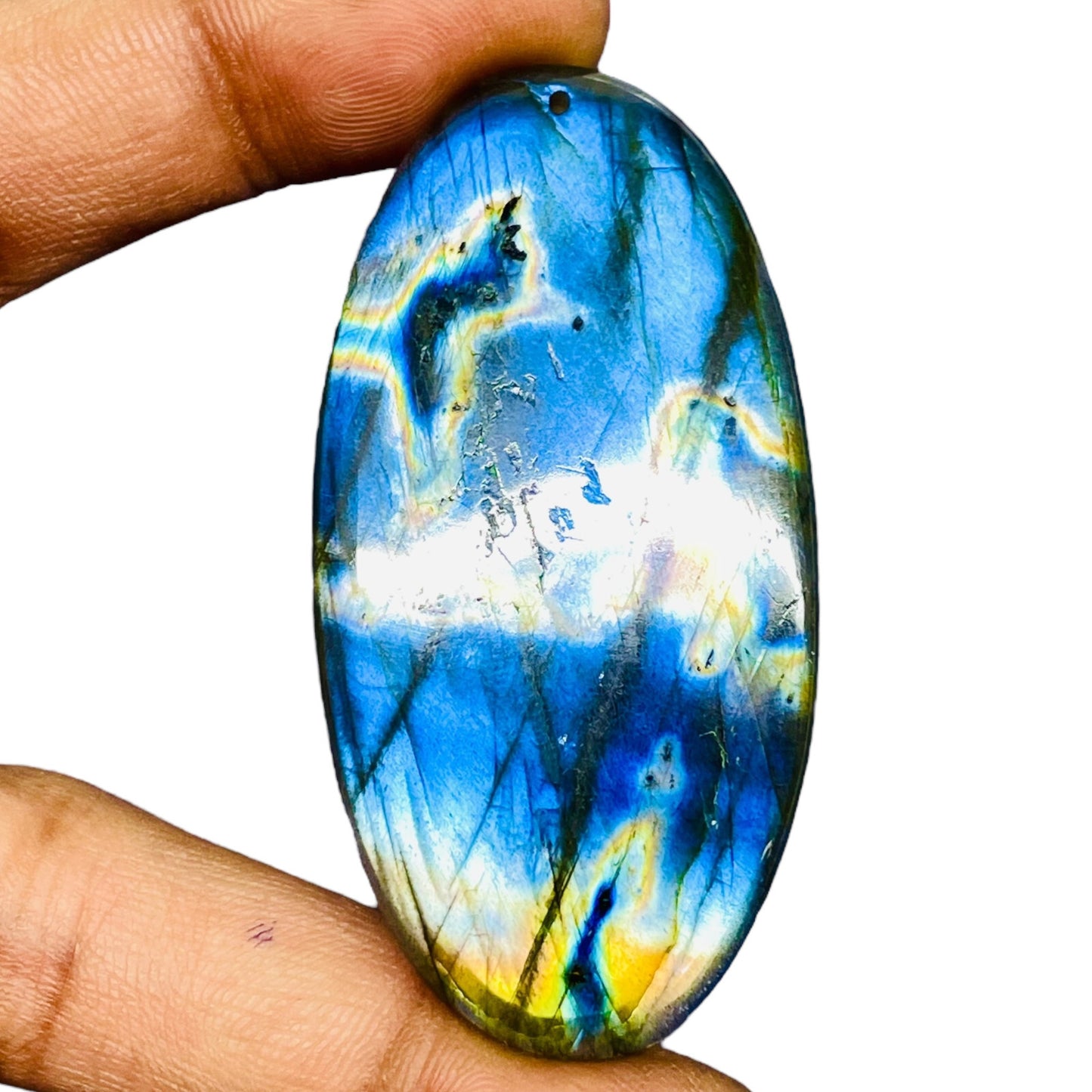 Labradorite naturelle géante percée – 110.30 carats – reflets multicolores