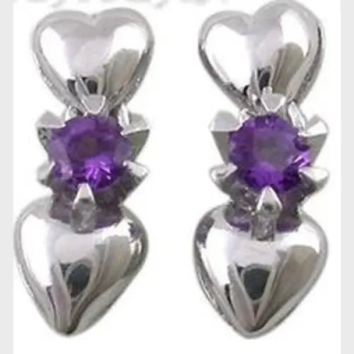 Boucles d'oreilles en argent et amethyste naturelle ronde 3x3 mm