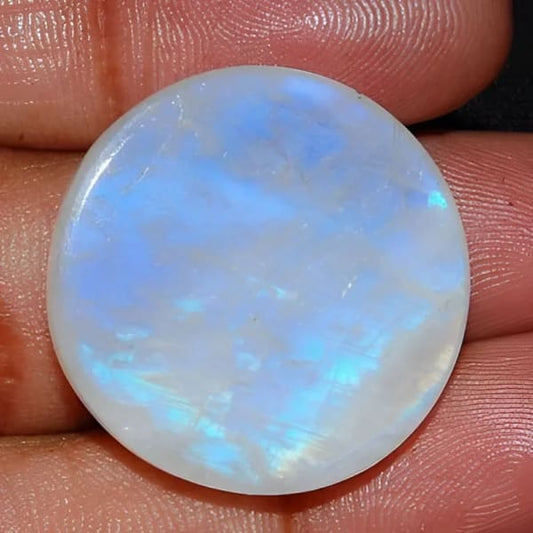 Pierre de lune naturelle ronde cabochon 26x8 mm 50.00 carats