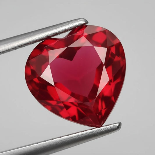 Rubis verneuil coeur a facettes 12x12 mm 8.00 carats